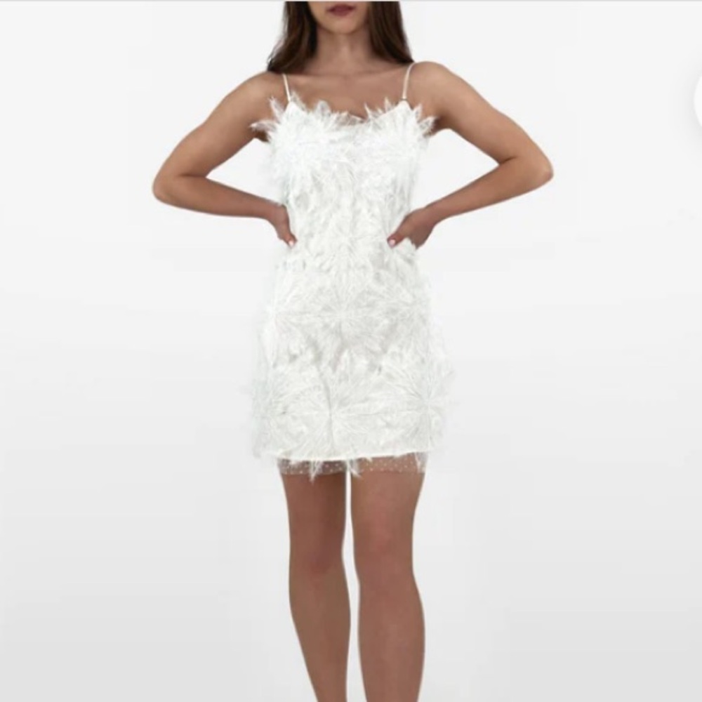 INAMORE Womens Size M Mariposa Little White Dress Mini Lace Appliqué Flowers